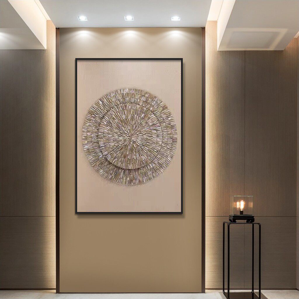 氛围led灯光画玄关手工天然贝壳装饰画客厅沙发挂画竖版立体实物