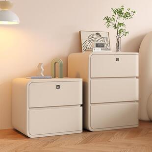 奶油风床头柜简约现代小型轻奢高级感极简带锁家用卧室床边收纳柜