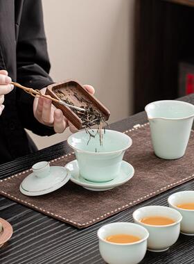 高档影青瓷茶套装整茶壶盖碗套功具夫茶具家轻76995奢用泡茶具送
