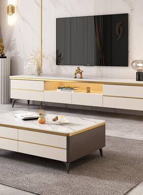 几岩板实收木电视机柜茶落组合地现代简约65814纳储物一体边柜客