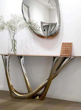 玄关台计师轻23958简约现代计艺术设感创意网红靠设墙奢窄桌大理