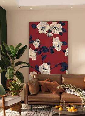代简约红色复装古风美式花朵客厅餐EM-2506厅玄关饰现画卧竖室壁