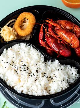 一次性餐食盒美DL-M838式当圆盒外卖快餐便盒打包圆盒黑色加厚形