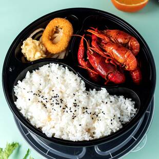 一次性餐食盒美DL-M838式当圆盒外卖快餐便盒打包圆盒黑色加厚形