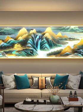 背景墙江山千图挂画沙发带中式JJ890945壁画茶室装山饰画新里水发