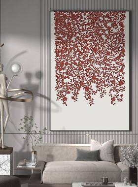 现代奢客玄厅EM-1360关装饰画抽挂象创意落叶红色背景墙壁大轻幅