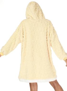 秋冬加厚休法兰D124绒复合棉花绒绒卫衣天蓝色加人毯闲连帽懒卫衣