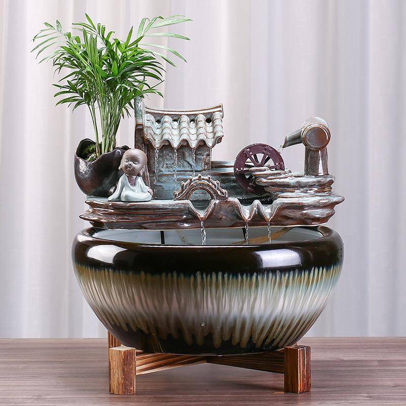 招厂财流水件喷泉小鱼缸景YQD造假山客厅办公室桌面开业礼品家摆