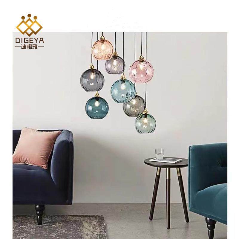 北欧现代简约彩色纹玻璃球吊灯卧室床头562灯创意餐圆厅吧台吊水