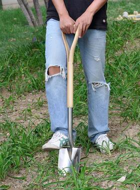 水曲柳木移柄大铲园艺大号方锹不锈子工钢具LUK松土栽农用尖头铲