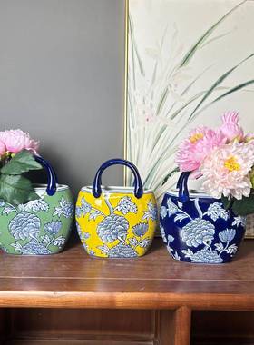 绘新式彩瓶中子手工陶礼物水培花瓶彩色插花器家瓷居摆件软装AFJ