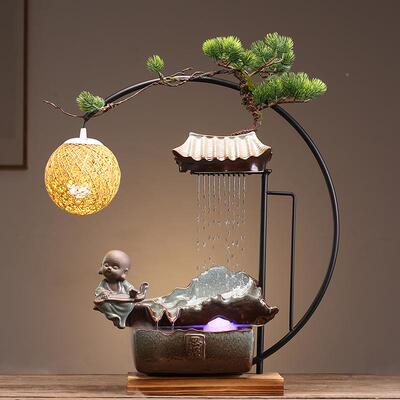 中式招厅财业流水摆礼件水景喷泉桌面客办公室前台陶RIS瓷创意开