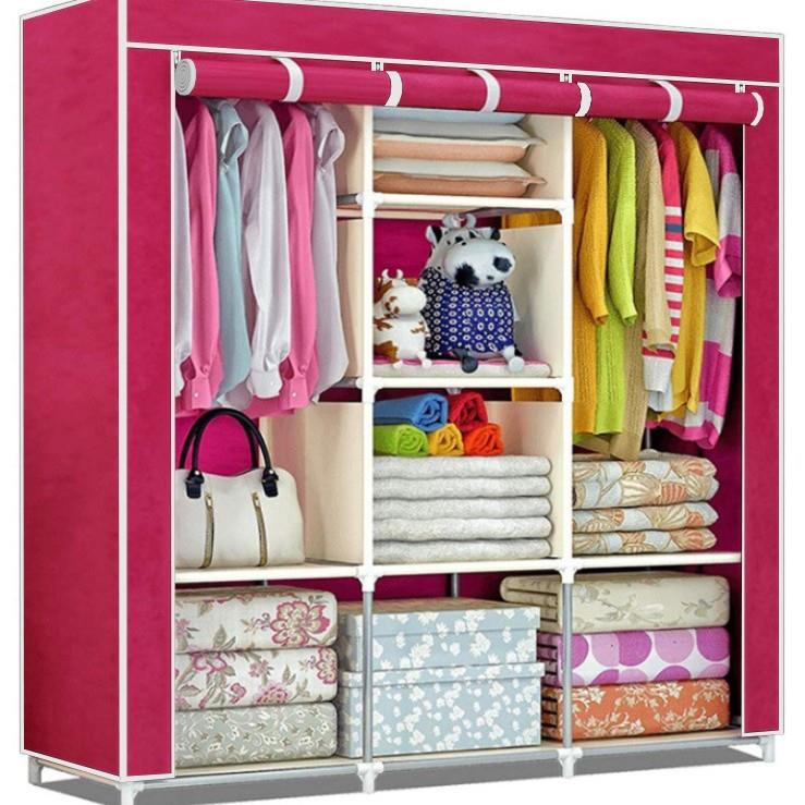 88130布衣钢管橱128衣柜加粗加简固钢架组装衣宿舍折叠防尘柜衣柜