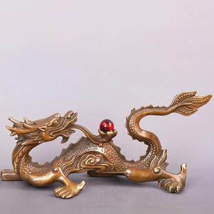 铜宏达全黄铜龙戏珠仿古包浆仿古回头回头龙家青居办公室玄关龙礼