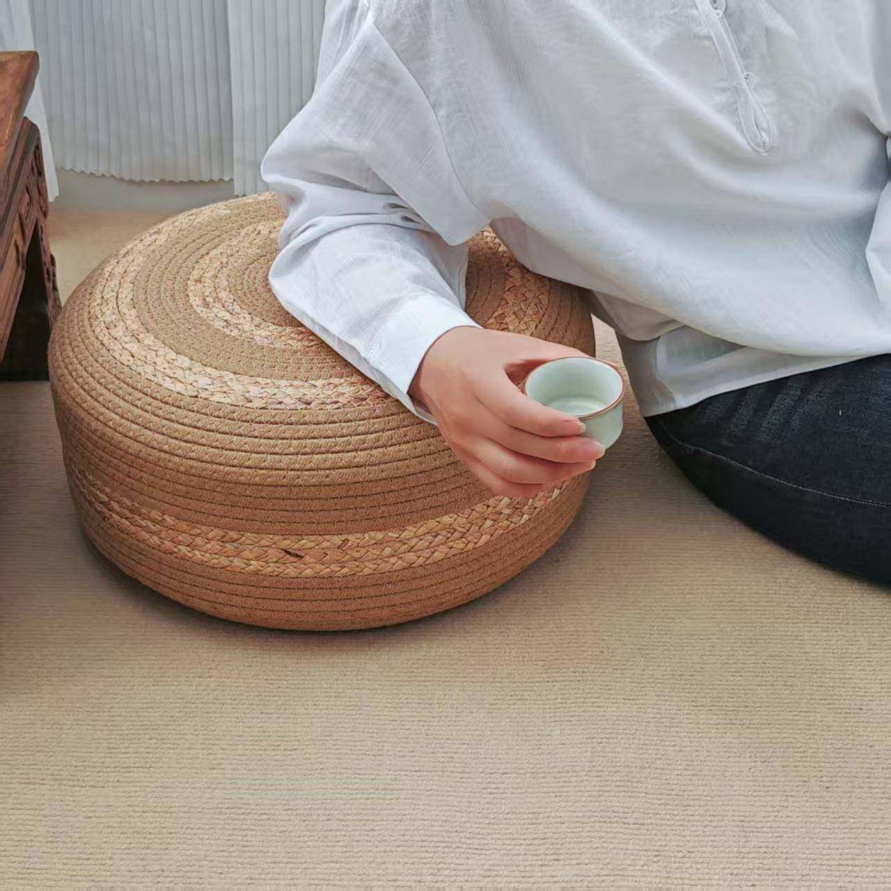 亚250717-1麻编蒲坐垫人地上懒坐垫换鞋沙发搁脚凳阳台凳亲子客团