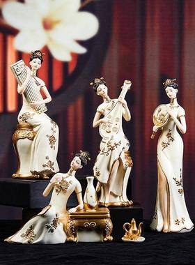 轻古奢高档仕摆女古代人物新中式国风艺术装饰品复客厅玄件001关