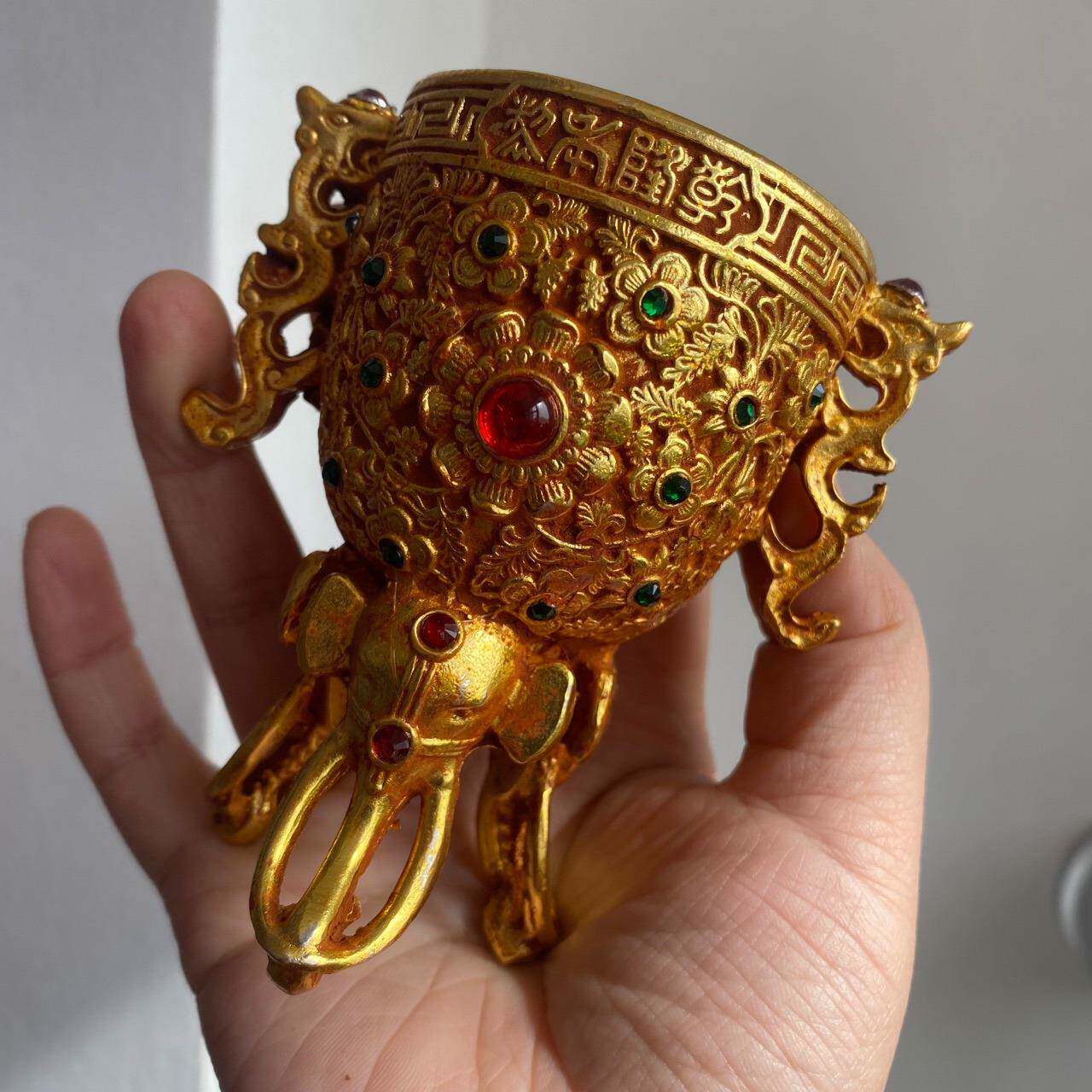 仿古做旧鎏金镶嵌宝石大象腿酒杯工艺品爵杯