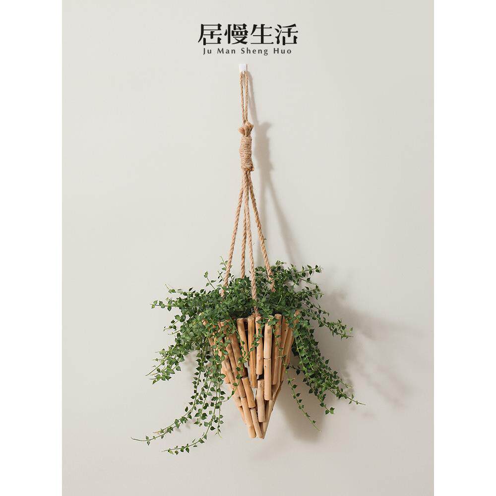 日式简约挂墙原木枝花盆墙上悬吊篮挂壁吊兰垂吊壁挂花瓶创意花篮
