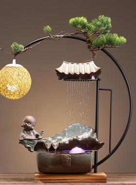 中式财流水摆件景喷泉桌面客办公室前QQB台厅陶瓷招创意开水业礼