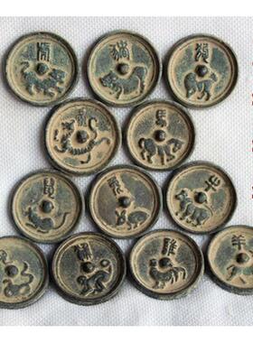 仿古铜镜镜古仿青铜十二生镜肖铜镜纽QGC扣镜十铜二枚