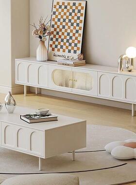 法式奶油风几茶电IIW视端柜物2024新款高小户型客厅家用收纳储柜