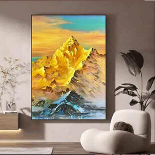 饰手绘油财画日照金山客厅沙发背景墙装 抽象画风景招玄关入户CTF