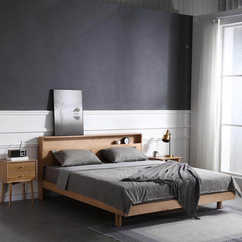 北欧现代简约全实床卧m室1.5.8米001双人1床木低箱实木床婚床