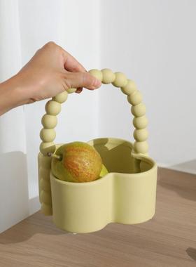 ins奶OET油风陶瓷水果盘摆件家用客茶厅几手提果篮食收零盘软纳装