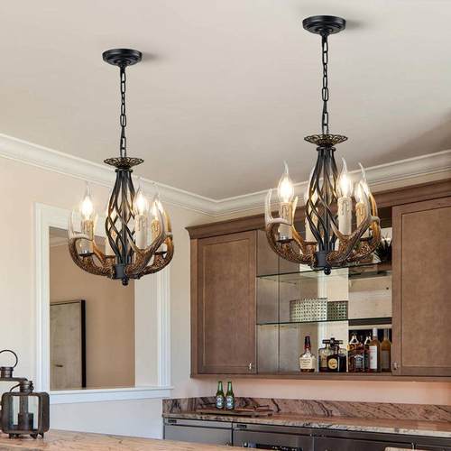 角灯美式复148古厅餐厅客鹿角吊灯北欧创啡意咖厅民宿鹿小木屋装