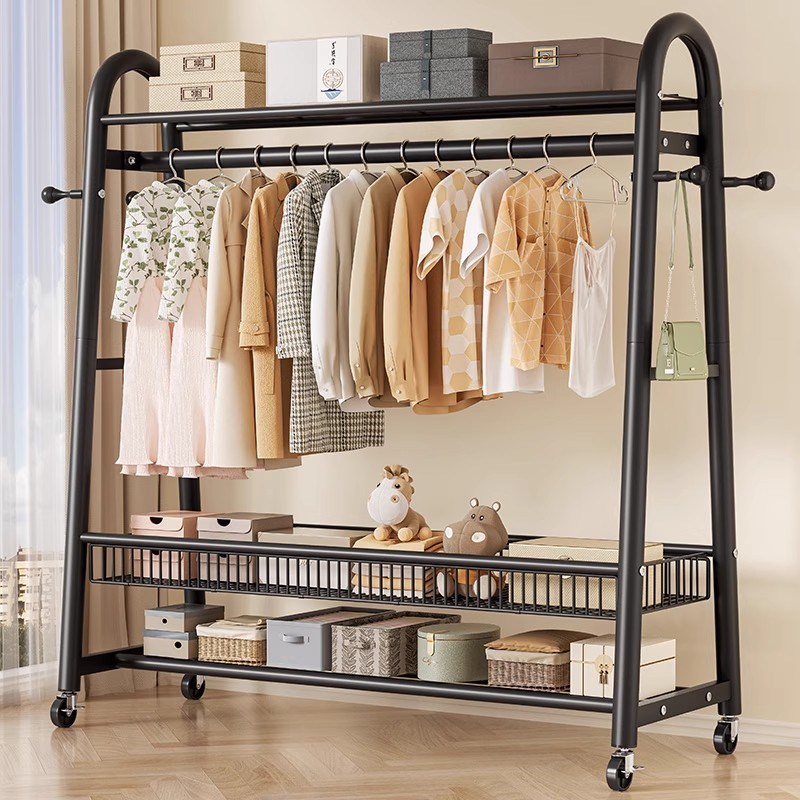 多功能晾衣c架落地卧室可移动挂衣架收纳衣服收纳架置物衣帽架结