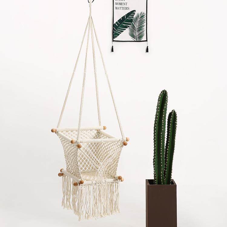 北棉绳编织秋千吊椅悬挂吊间篮吊木椅实MH-009家用儿童房装欧饰