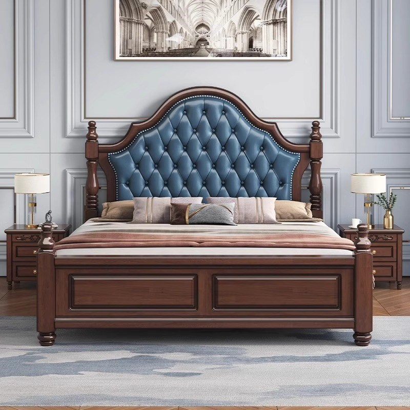 美式轻奢实木床1.n8主卧双人床2米大床欧式抽屉高箱储物软包婚床