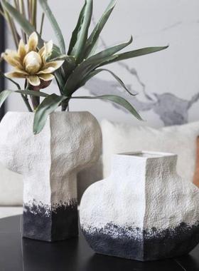 新中式复做旧GD-H85树脂白水墨花瓶别墅酒店玄关古厅干花黑器艺术