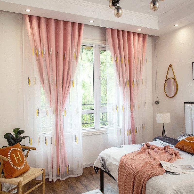 成品麦穗布一体层遮光布卧室客厅款落地出纱租房窗CLI帘短工厂直