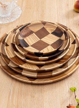 制蛋子碟圆形拼接北欧糕餐盘木质托盘长方形家IPQ用日木式木盘子