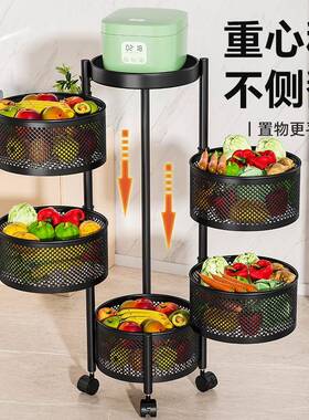 旋转水多功能置物YZN架厨房推家落地多层零食小车果蔬菜篮子收纳