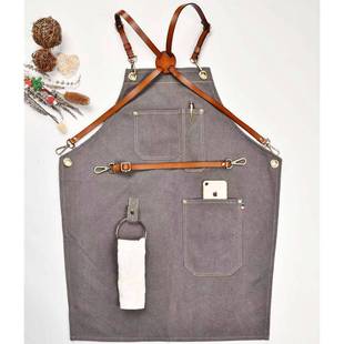 定袋=7.26制工多口大口袋水洗帆布真皮交叉背带作围裙o定制log可