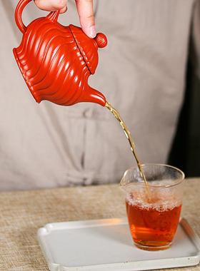 宜兴紫砂壶CCDH219风具卷葵矿朱泥手纯工茶壶茶泡茶原壶