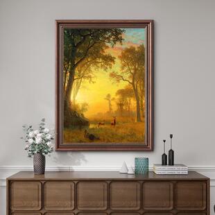 《金禄鹿鸣福图美式过玄关装饰画福》挂FM879281画道风景油画进门