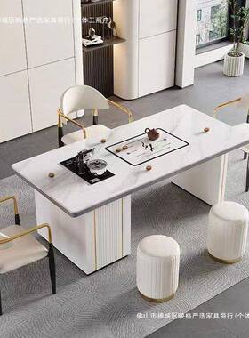 轻奢约代岩板茶桌现椅阳组合台烧水壶一体办NSA公室泡茶台家用简