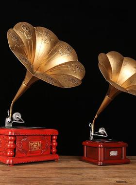 欧式创意美铁式复古老式艺唱片机具留声陈机模型摄839影道橱窗列