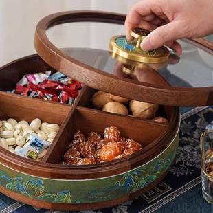 新式 实木果盒千里江678山果盘家干中用茶几糖果盒轻奢高档饰糖 装