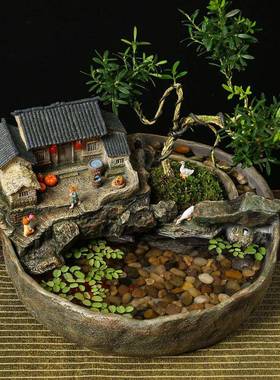 中式F968MHS5创意鱼缸流水摆件循环饰水客厅公办室装桌面微景品观