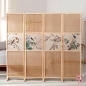 实木布艺半透屏风隔断约玄现代厅折屏985简座屏关乔其纱客酒店办