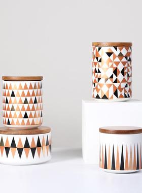 陶瓷储物罐意几何格子创家用厨房BBZ北带盖密封罐餐具欧收纳罐