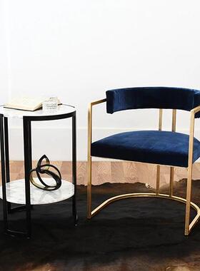 意软式极圆形大理石黑色茶几装设计/别墅/样板F062房/简美式/家具