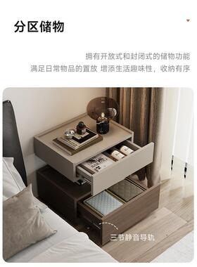 感意式极床头柜带灯一柜体悬浮式床边轻75226奢主卧室简储物柜