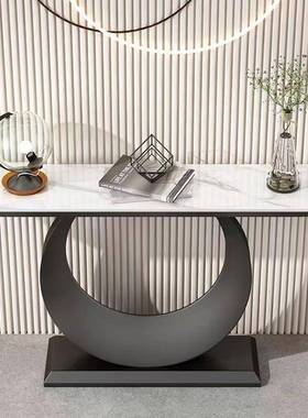 端景台靠墙奢窄桌岩板玄条关QBF桌现代简约轻客厅柜意案式入户