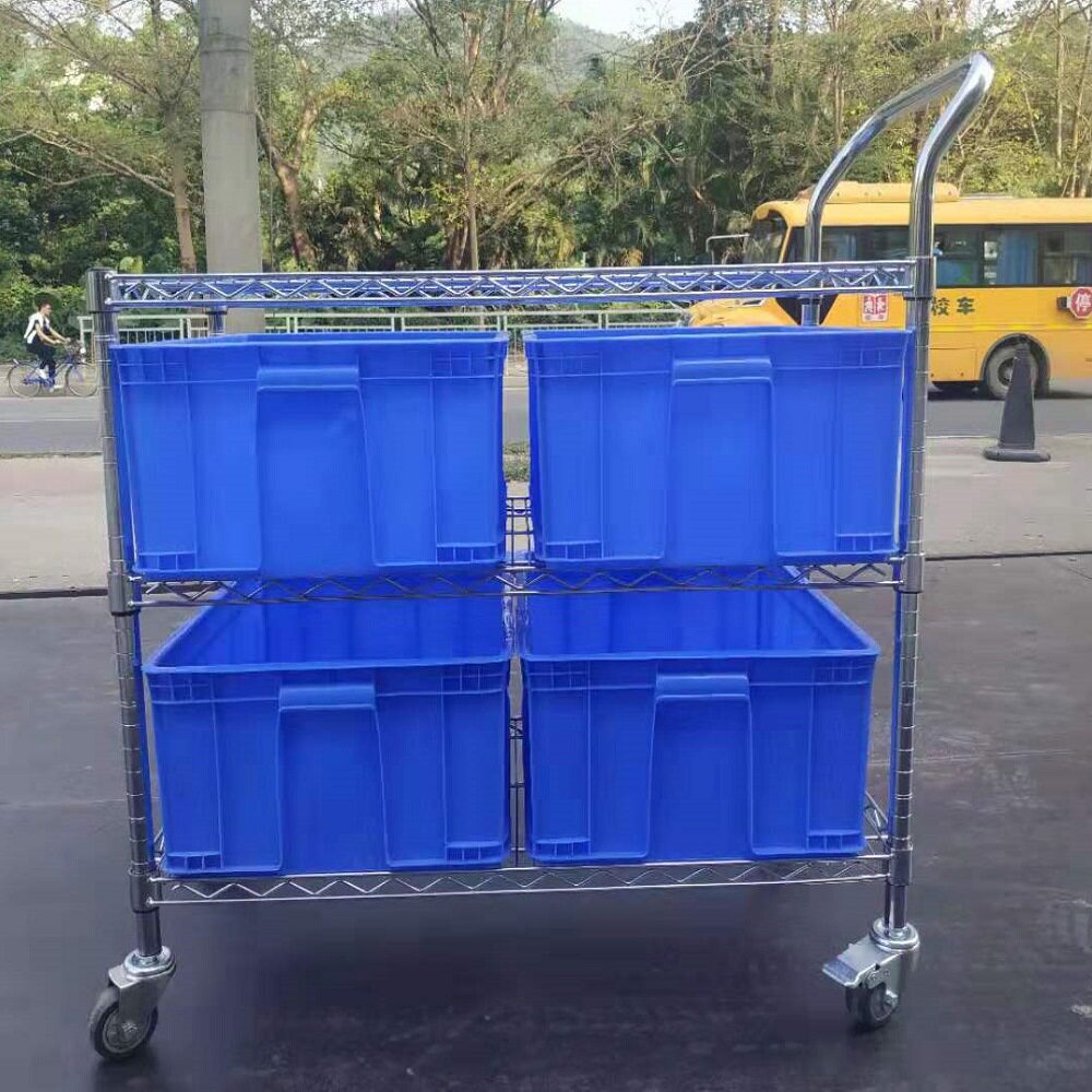 镀铬货架层架组合物料推车万向转动 车间仓储分拣传输推车移动车