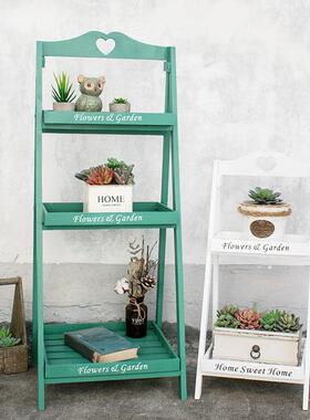 J^美式复古层实木绿萝阶梯花架多形阳落台地式梯客厅UIK多肉